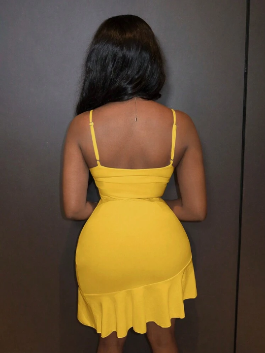 Beautiful Ruffled Yellow Suspenders 17th Birthday Homecoming Dress