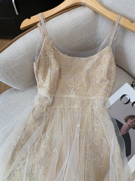 Sweet Waist Mesh Lace Birthday Short Skirt Homecoming Dress