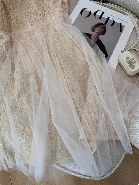 Sweet Waist Mesh Lace Birthday Short Skirt Homecoming Dress