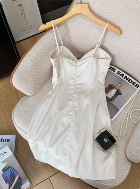 Simple Suspender V-neck Satin Birthday Skirt Homecoming Dress