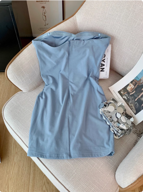 Simple Tube Top See-through Splicing Mesh Hip-wrapped Birthday Skirt Homecoming Dress