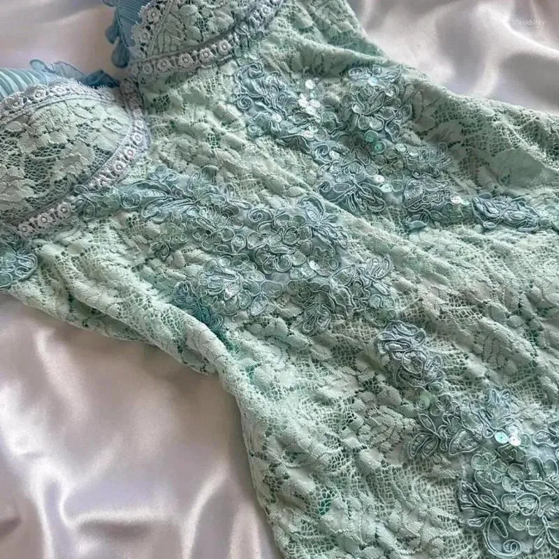 Stunning Blue Lace Pleated 17th Birthday Homecoming Dress