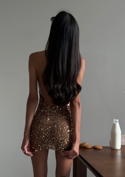 Sexy Sequined Halter Neck Open Back Slim Fit 21st Birthday Homecoming Dress