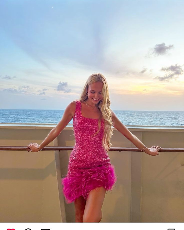 Gorgeous Bright Pink Square Neck Feather Skirt Sequin Slim Birthday Party Homecoming Dress