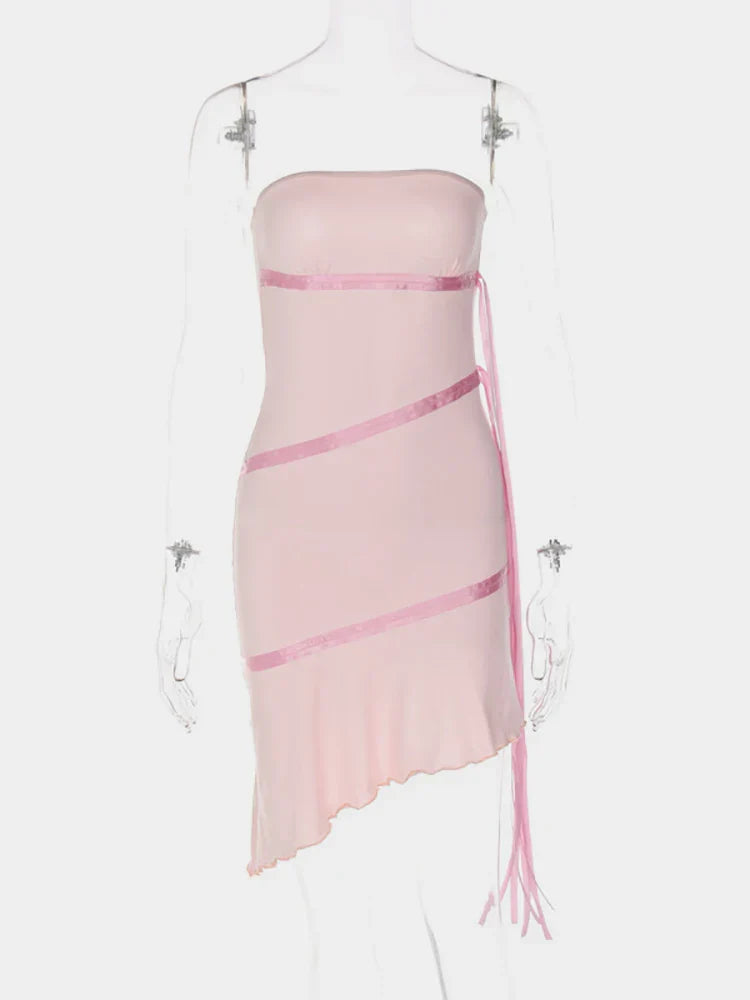Sweet Pink Tube Top Irregular Birthday Skirt Homecoming Dress