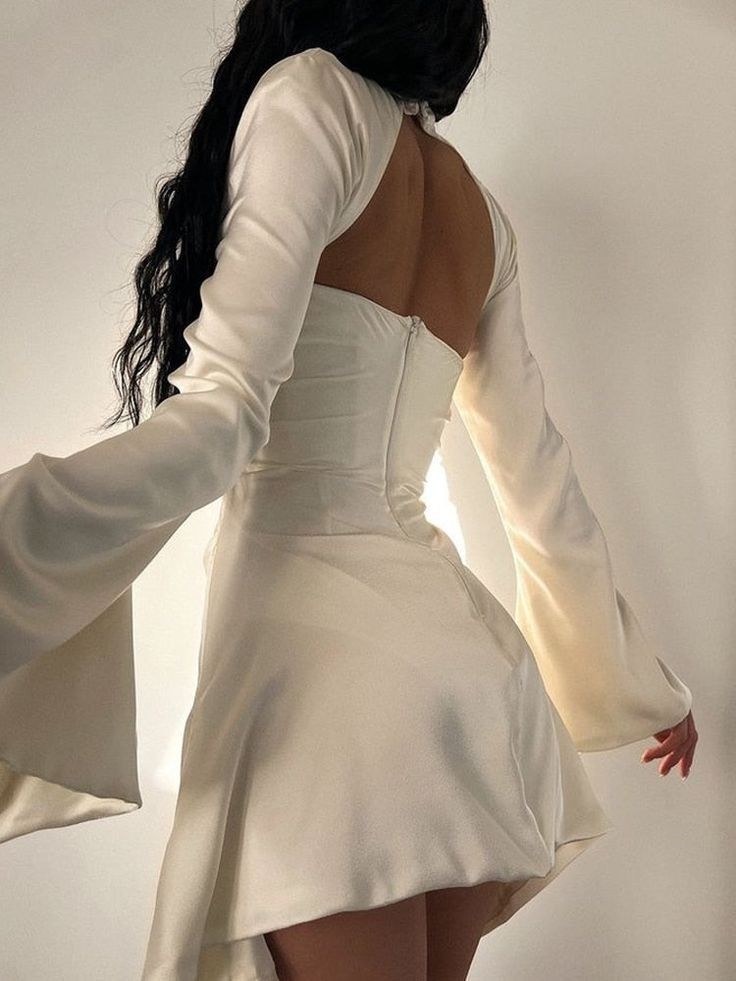 Design Satin Long Sleeve Hollow Birthday Skirt Homecoming Dress
