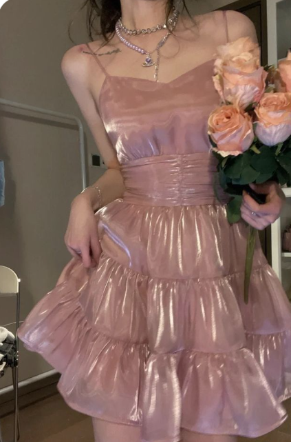 Sweet Pink Satin Strapless A-Line Birthday Dress Homecoming Dress