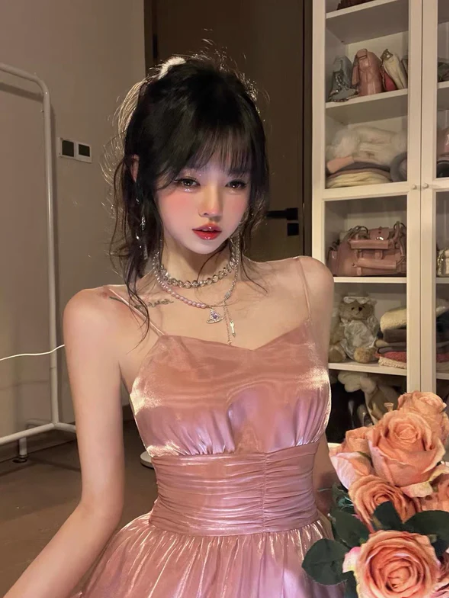Sweet Pink Satin Strapless A-Line Birthday Dress Homecoming Dress