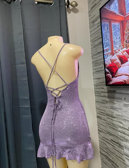 Charming Purple Halter Neck Shimmering Birthday Dress Homecoming Dress