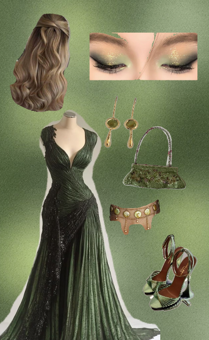 Vintage Green A-line Deep V-Neck Pleated Tulle Long Prom Dress Evening Dress