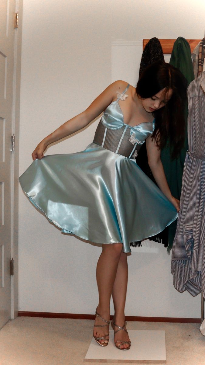 Elegant Light Bue Waist Satin A-line Birthday Party Homecoming Dress