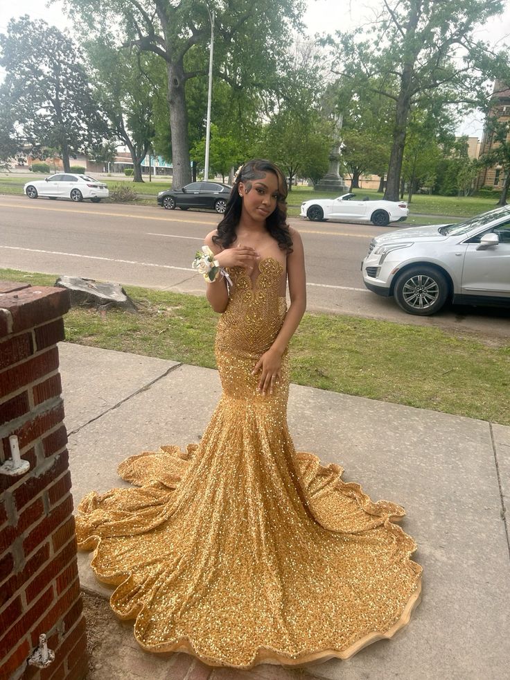 Luxurious Gold Mermaid Sequined Prom Dress Evening Dress