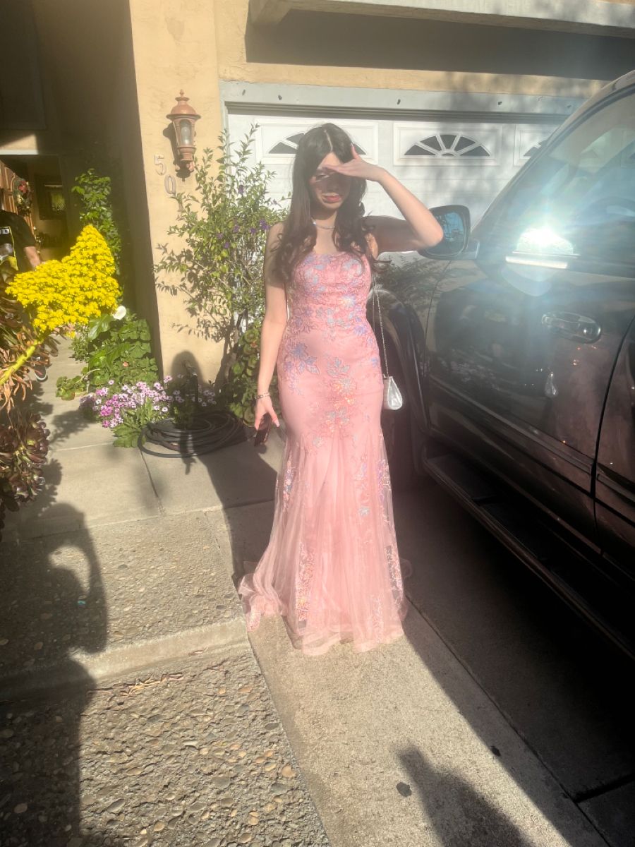 Sweet Pink Mermaid Embroidered Tulle Long Prom Dress Evening Dress