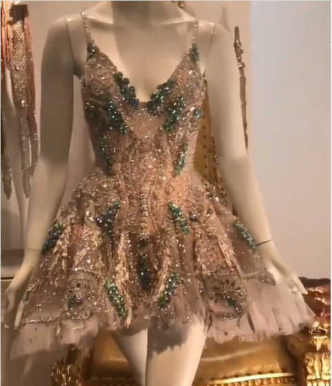 Luxury Champagne Gold Deep V-Neck Strap Diamond Mesh A-Line Birthday Dress Homecoming