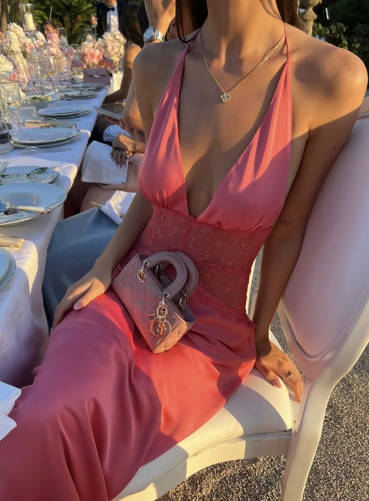 Sexy And Elegant Rose Pink Fitted Halter Neck Backless Lace Satin Long Prom Dress Evening Dress