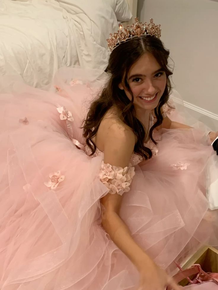 Sweet Princess Light Pink Heart-shaped Neckline 3D Flower Tulle Long Ball Gown Evening Dress Birthday Dress