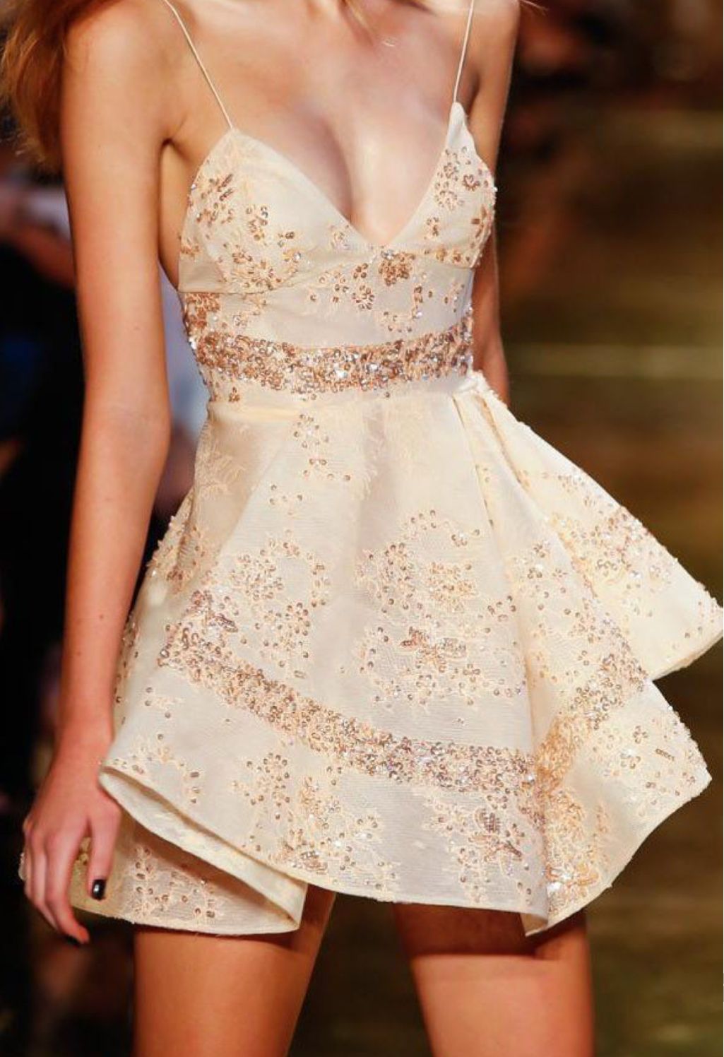 Sweet Ivory And Gold Sequined Deep V-neck A-line 19th Birthday Homecoming Dress