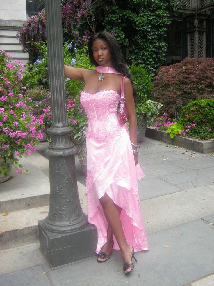 Retro Pink High Slit Irregular Lace Satin Long Prom Dress