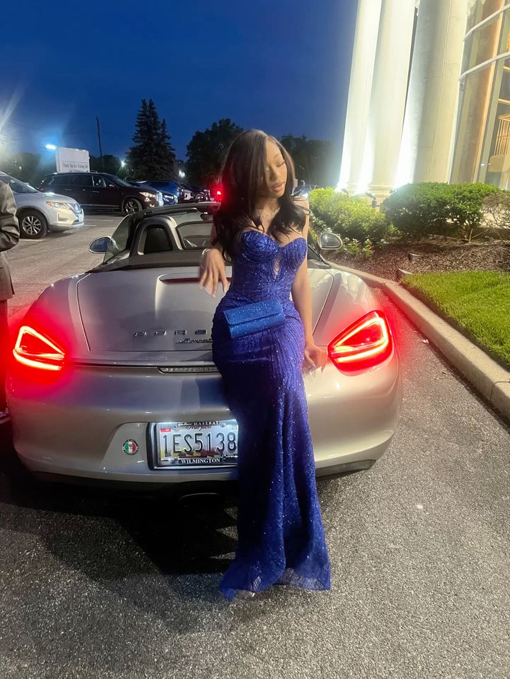 Luxurious Royal Blue Mermaid Sweetheart Neck Sequin Long Prom Dress Evening Dress