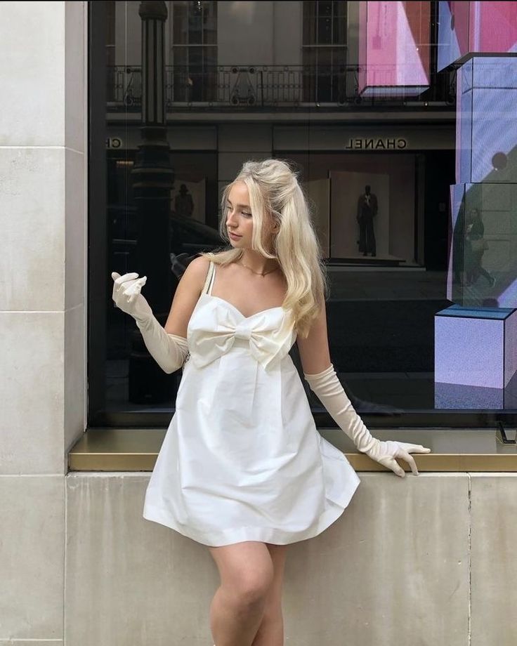 Sweet White Suspender Bow Loose Satin Birthday Party Homecoming Dress
