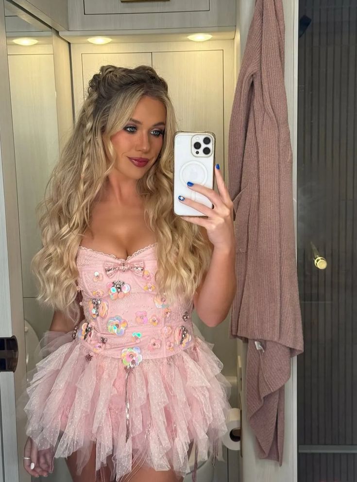 Sweet Pink Colorful Sequins Flowers Multi-layered Mesh Tassel Mini Birthday Party Homecoming Dress