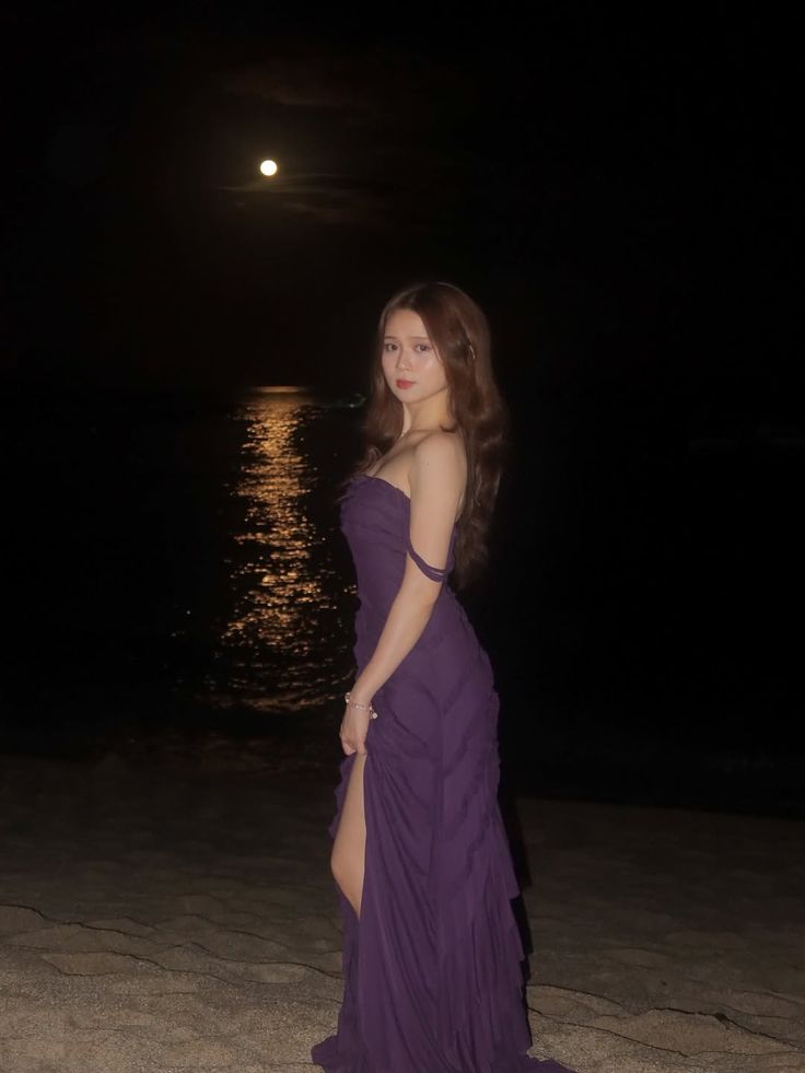 Elegant Deep Purple Slim-Fit Off-the-Shoulder High-Slit Ruched Texture Chiffon Long Prom Dress Evening Dress