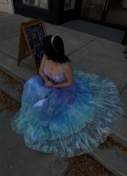 Dreamy Gradient Blue-Purple A-Line Camisole Sequin Starry Tulle Long Prom Dress Evening Dress