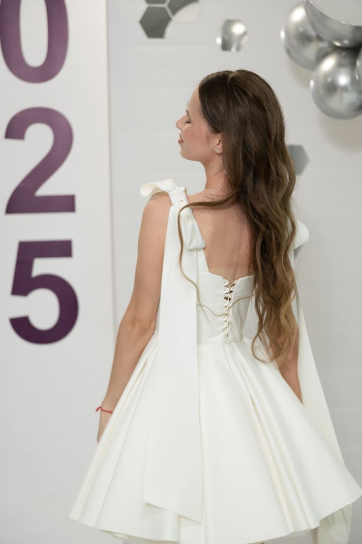 Elegant White Bow Strap Satin A-line Birthday Party Homecoming Dress