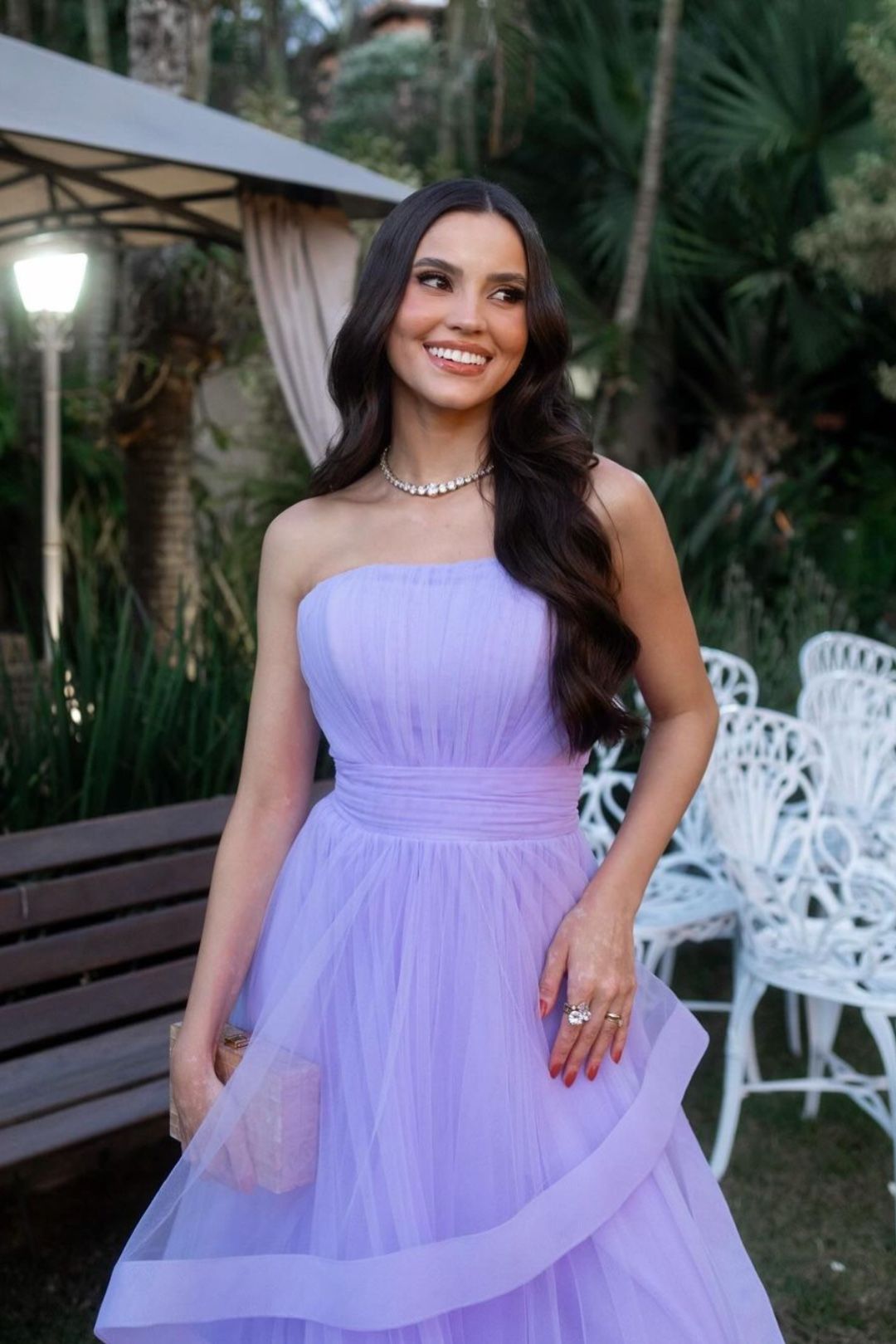 Elegant Purple A-line Tube Top Tulle Long Prom Dress Evening Dress Bridesmaid Dress
