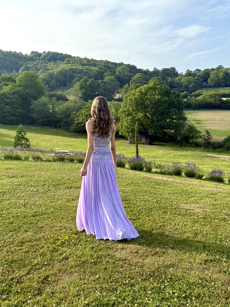 Gorgeous Lavender A-Line Strapless Beaded Chiffon Long Prom Dress Evening Dress