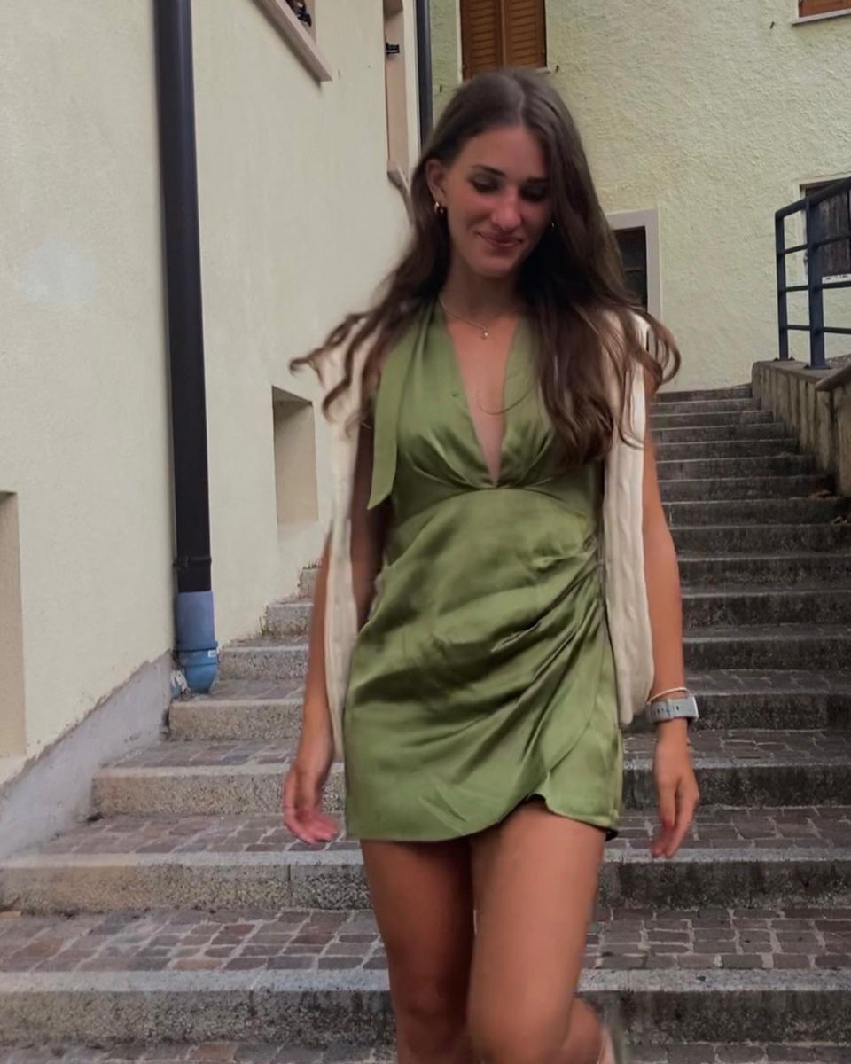 Elegant Olive Green Halter Backless Satin Birthday Skirt Homecoming