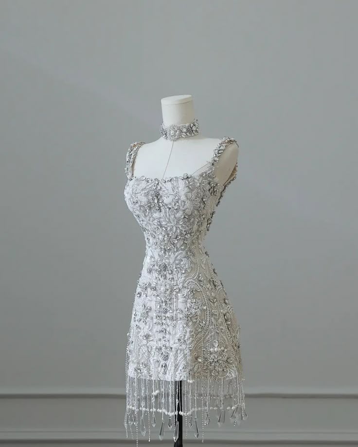 Luxury Sparkling Silver White Rhinestone Crystal Tassel Lace Slim Birthday Short Skirt Homecoming