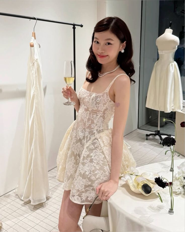Sweet Off-white Square Collar Lace Pattern A-line Birthday Party Homecoming Dress