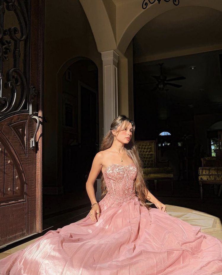 Princess Pink A-line Sweetheart Neck Lace Luminous Tulle Long Prom Dress Evening Dress