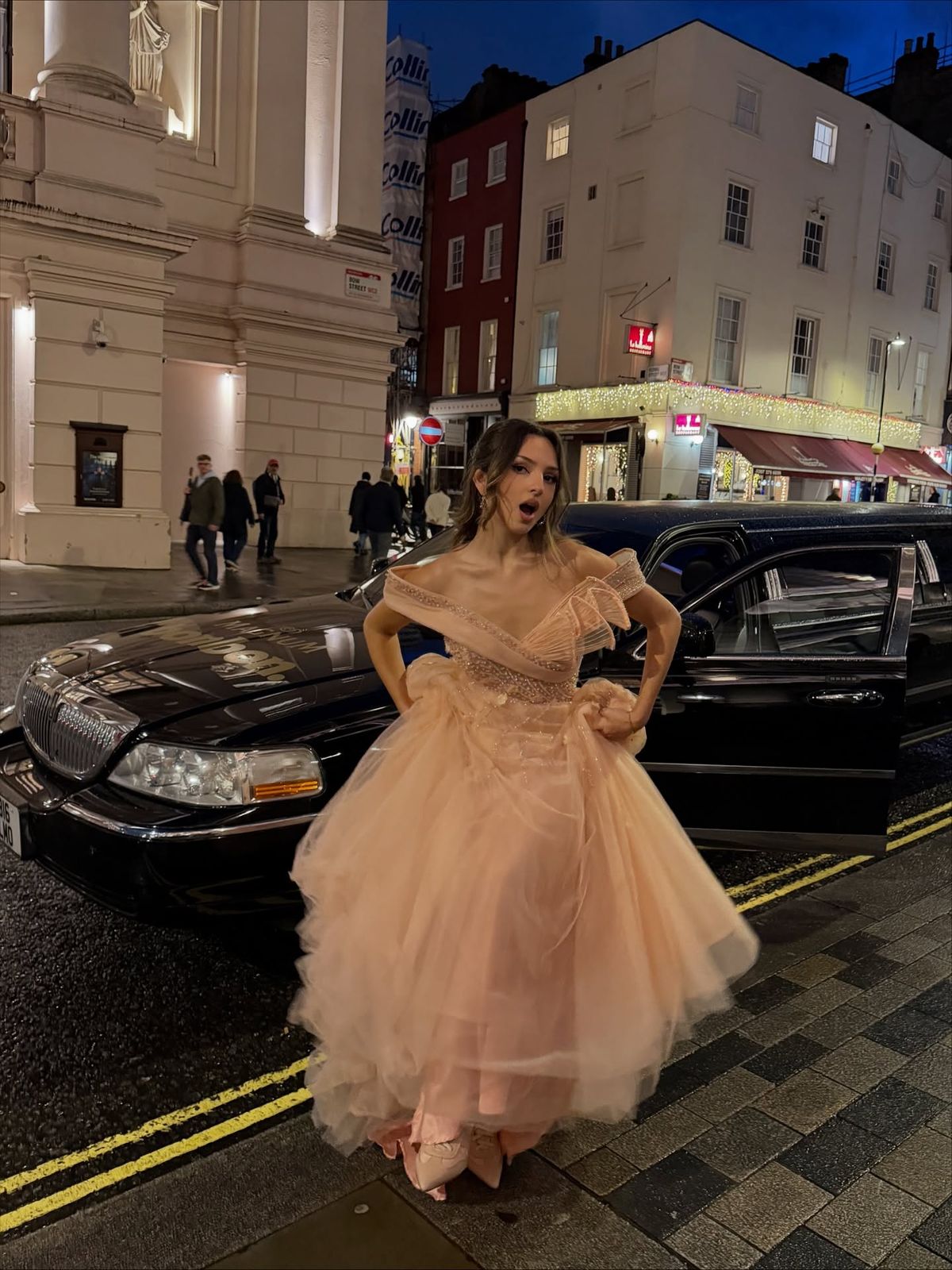 Princess Pink Off-the-shoulder V-Neck Sparkling Diamond Tulle Train Prom Dress Evening Dress