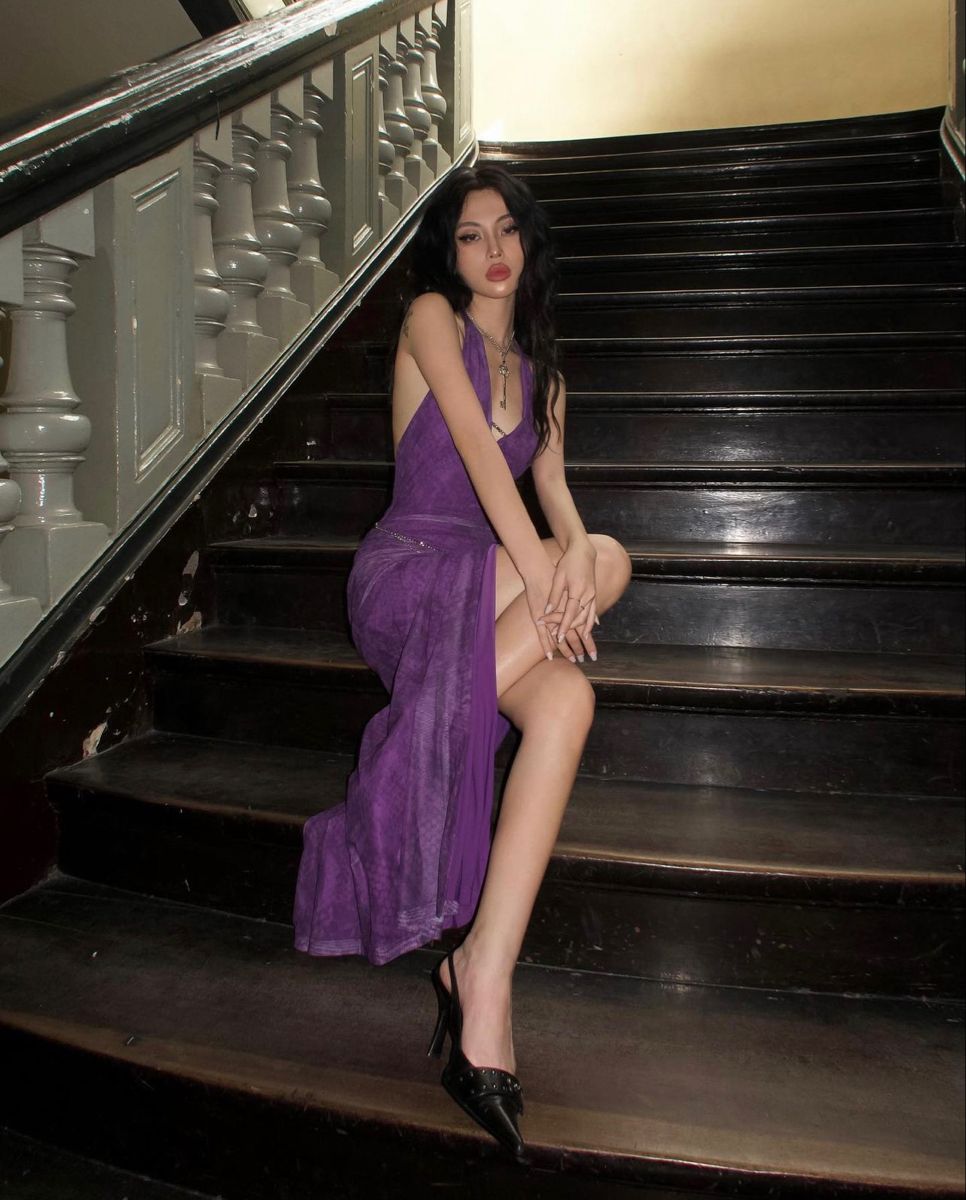Sexy Deep Purple Halter Deep V-Neck High Slit Backless Tulle Long Prom Dress Evening Dress