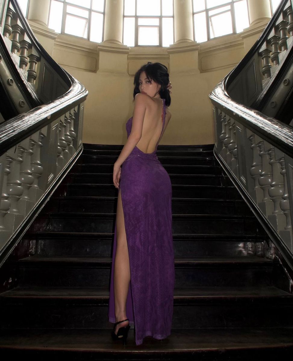 Sexy Deep Purple Halter Deep V-Neck High Slit Backless Tulle Long Prom Dress Evening Dress