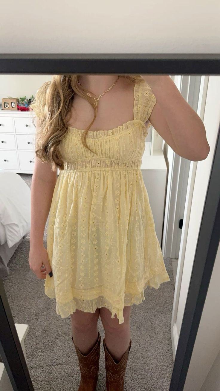 Sweet Light Yellow Square Neck Ruffle Sleeves Embroidered Waist A-line Birthday Dress Homecoming Dress