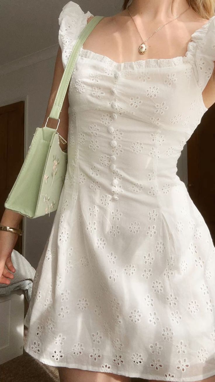 Sweet White Ruffled Hollow Small Pattern Button Waist Mini 17th Birthday Homecoming Dress