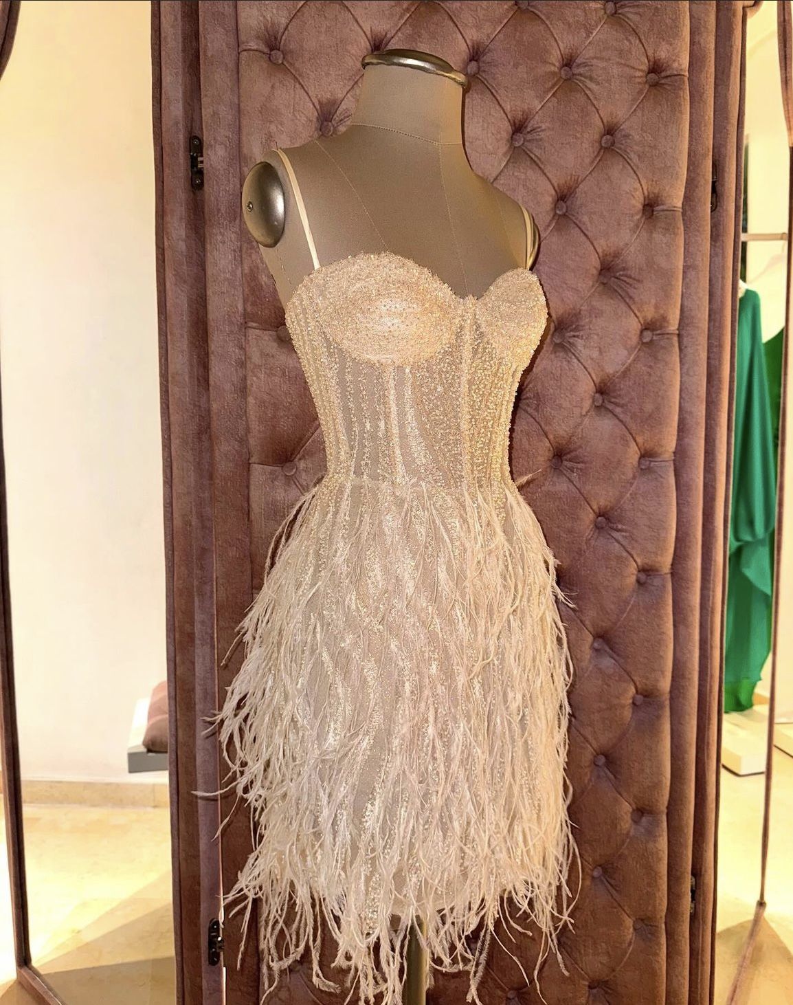 Gorgeous Strapless Tube Top Sequin Feather Skirt Birthday Dress Homecoming Dress