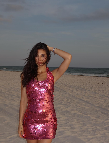 Shining Fashion Rose Pink Halter Neck Sequin Slim Birthday Dress Homecoming Dress