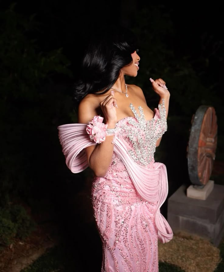 Luxurious Pink Mermaid Beaded Satin Train Prom Dress Evening Dress