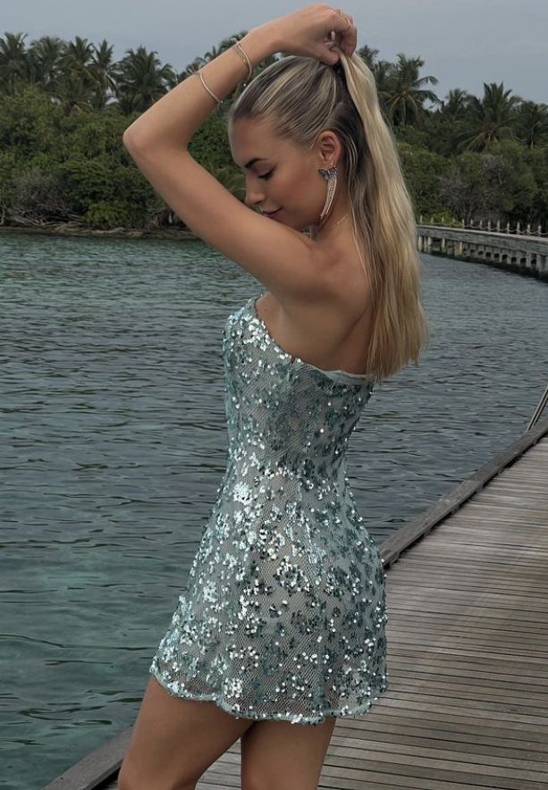 Sparkling Mint Green Tube Top Sequined Tight Hip Birthday Party Homecoming Dress