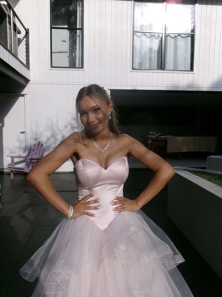 Sweet Pink Heart Neck A-Line Layered Tulle Long Prom Dress Evening Dress