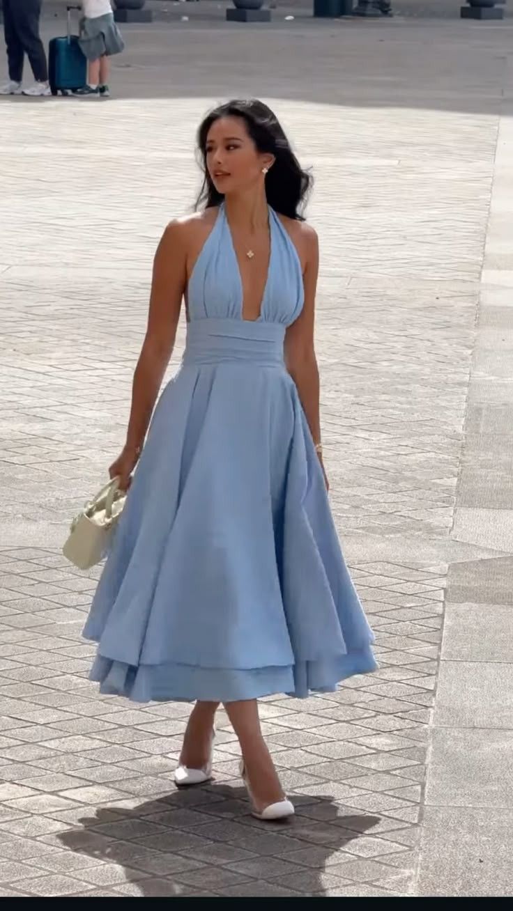 Elegant Light Blue A-line Satin Long Prom Dress Evening Dress
