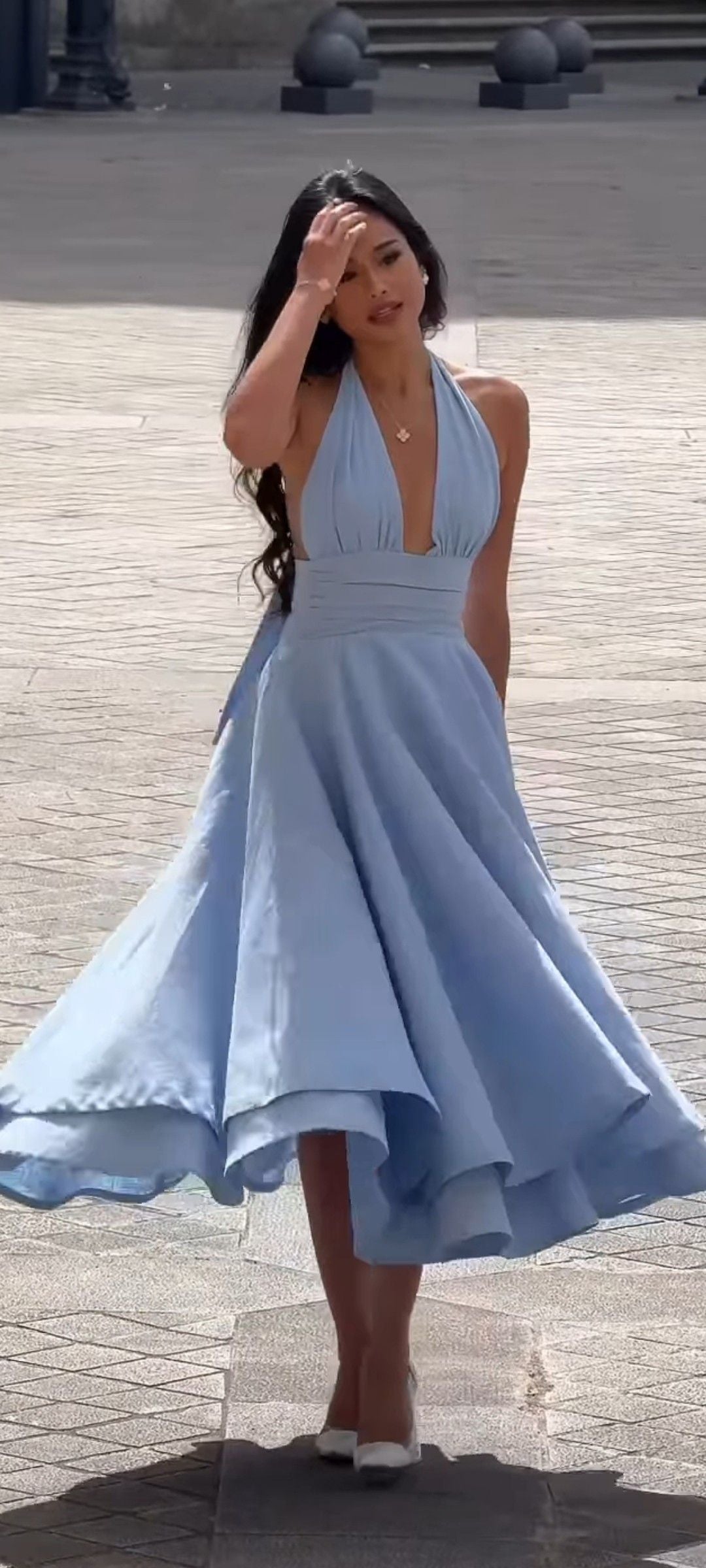 Elegant Light Blue A-line Satin Long Prom Dress Evening Dress