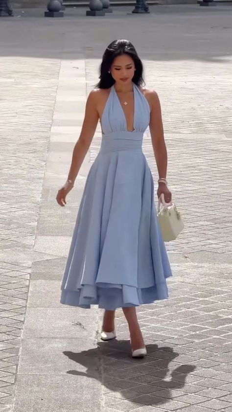 Elegant Light Blue A-line Satin Long Prom Dress Evening Dress