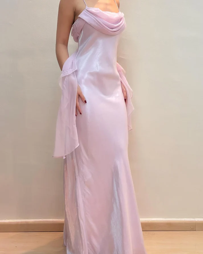 Spaghetti Straps Pink Mermaid Prom Evening Dress