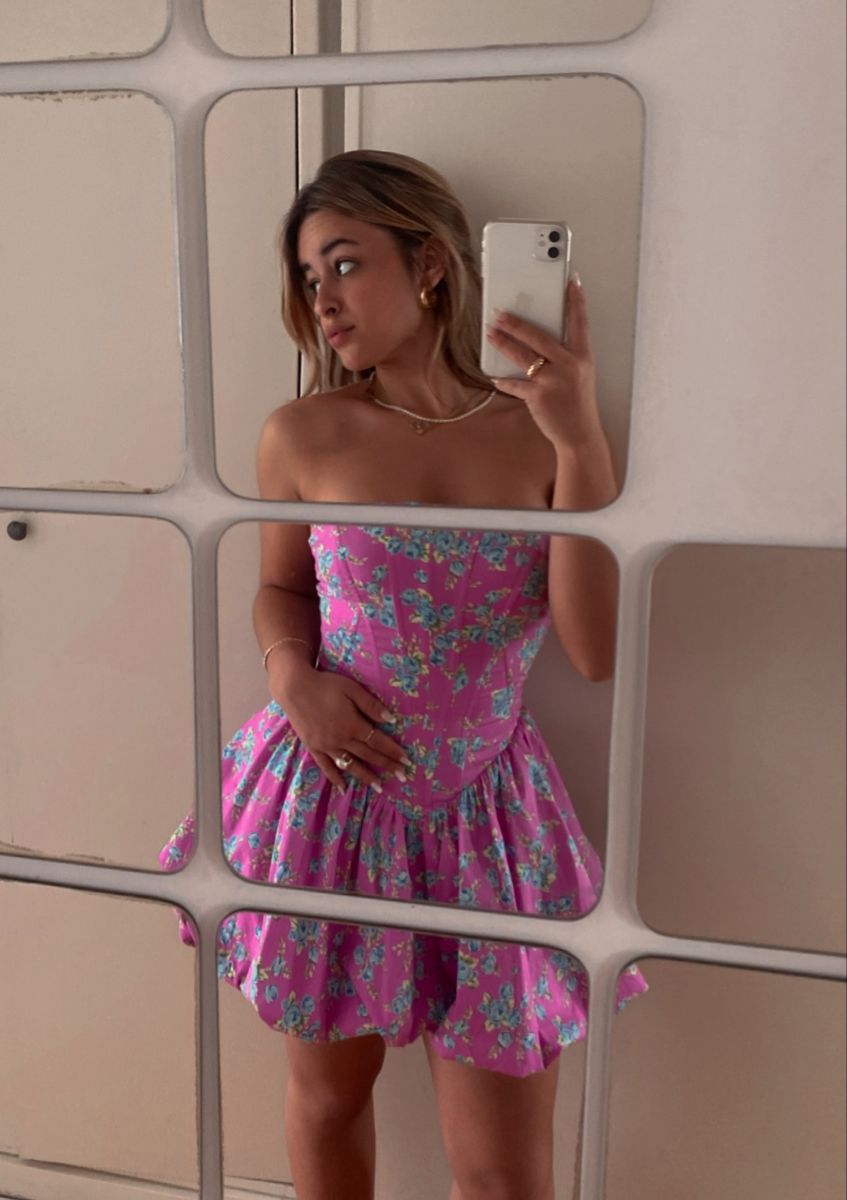 French Pink And Purple Floral Bud Puffy Birthday Dress Homecoming Dress