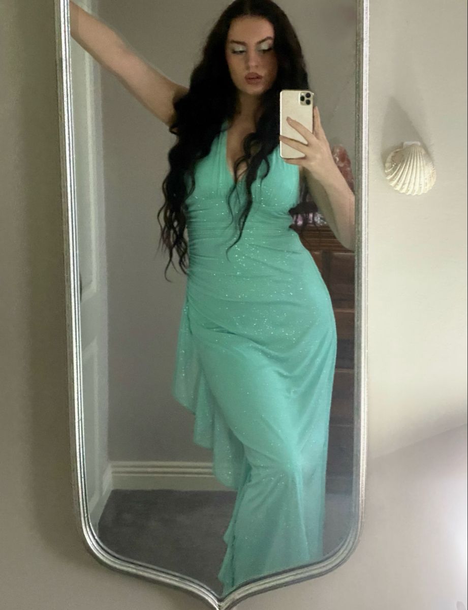 Sexy Mint Green Mermaid Halter Neck Deep V Neck Shimmering Chiffon Long Prom Dress Evening Dress